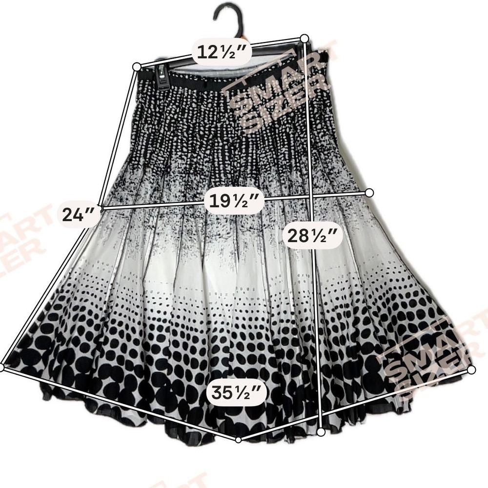 Black White Pleated Midi Skirt Polka Dot Abstract A Line Boho Artsy Medium - Picture 4 of 7
